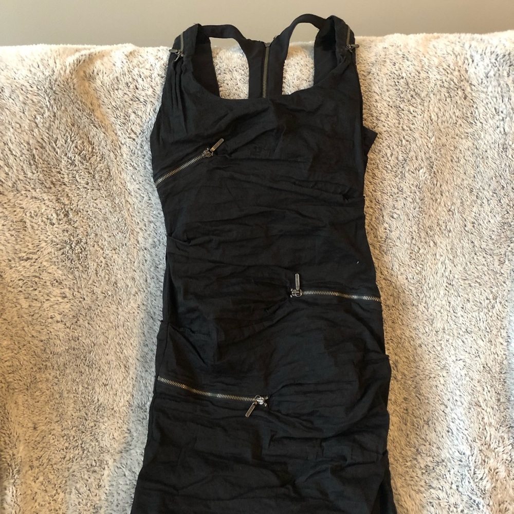 Black mini dress with zipper detail